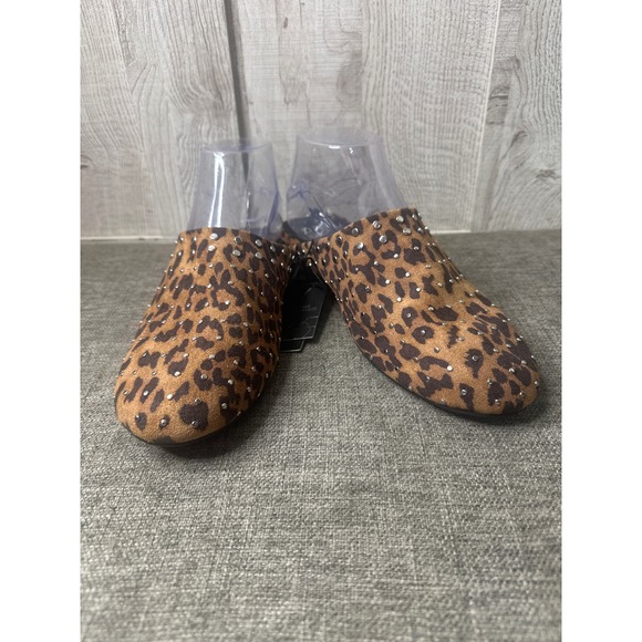 Madden Nyc Shoes - Madden NYC Womens Size 8.5 Leopard Print Faux Suede Studded Slide On Mules Brown